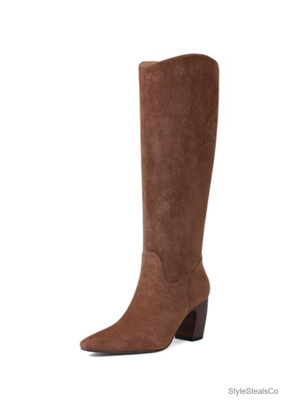 Wide Calf Knee High Boots Square Toe Chunky Heel Suede Women's